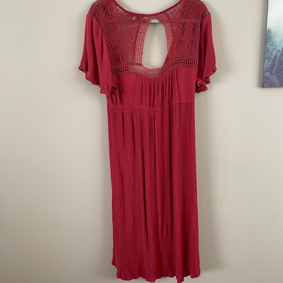 2/$25 Crave Fame by Almost Famous Red Crochet Knit Kimono With Keyhole Back - Picture 2 of 4